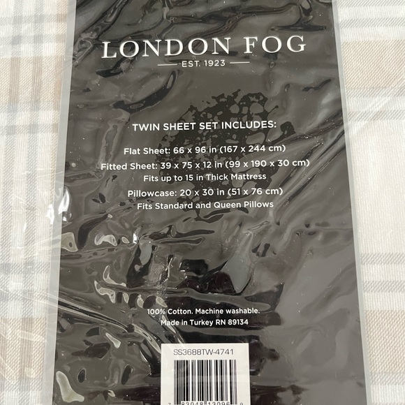 London Fog Turkish Flannel Sheet Set - Beige Plaid - Picture 3 of 5